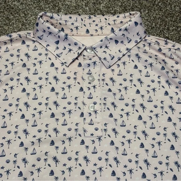 Straight Down Men’s Polo Large Palm Tree Sail Boat Print Pink - Picture 8 of 12